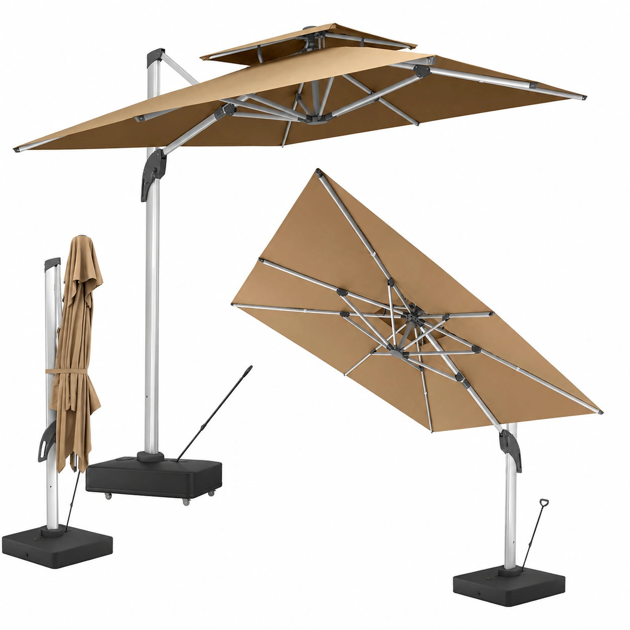 Rollbarer Sonnenschirmständer 162kg, befüllbar, für Ampelschirme, 84x84x21cm, schwarz