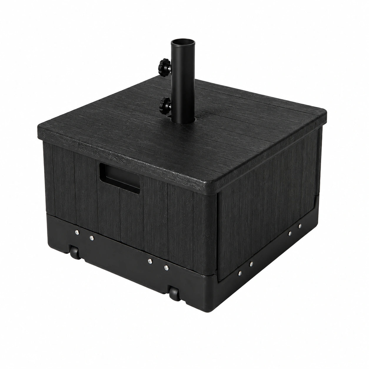 Mobiler Sonnenschirmständer mit Tischablage, befüllbar 55L/80kg, für 38/48mm Stöcke, Schwarz