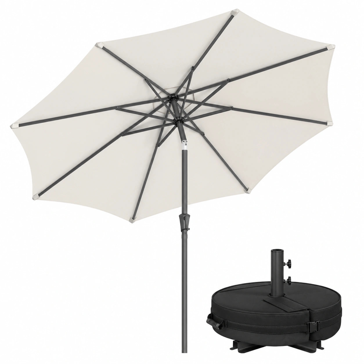 SONGMICS Strandsonnenschirm 300 cm, UPF 50+ mit befüllbarem Sandständer, für Terrasse und Pool, beige/schwarz