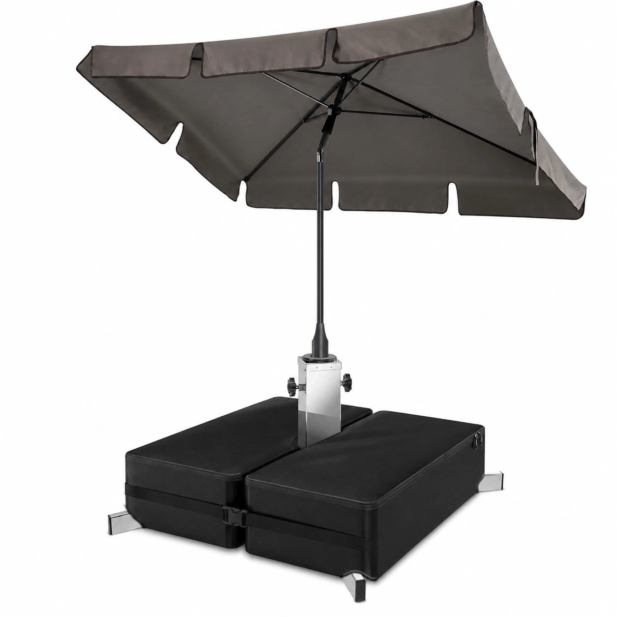 3-in-1 Balkon Sonnenschutz Set: Rechteckiger Sonnenschirm 200 x 125 cm mit Ständer und Schutzhülle, höhenverstellbar und knickbar in Taupe