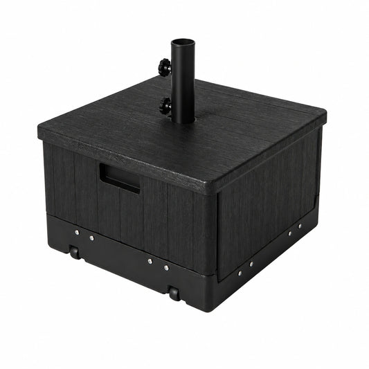 Mobiler Sonnenschirmständer mit Tischablage, befüllbar 55L/80kg, für 38/48mm Stöcke, Schwarz