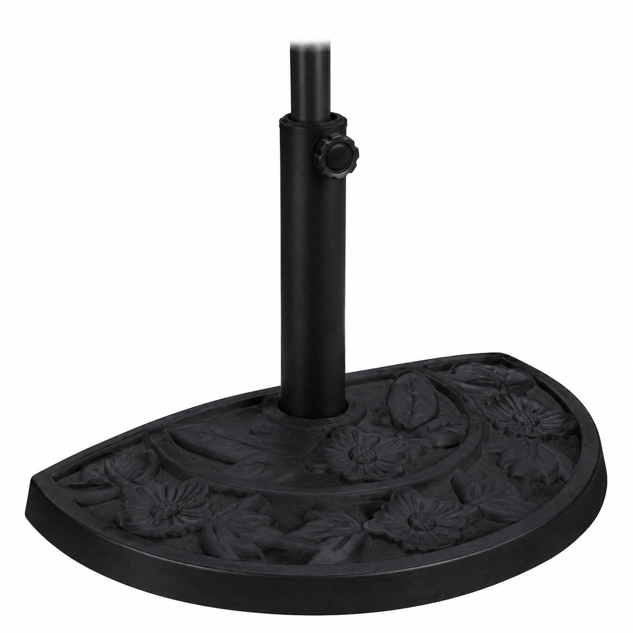 Halbrunder Sonnenschirmständer für 34-50 mm Schirmstangen, wetterfestes Blumendesign, ideal für Garten und Balkon, Schwarz