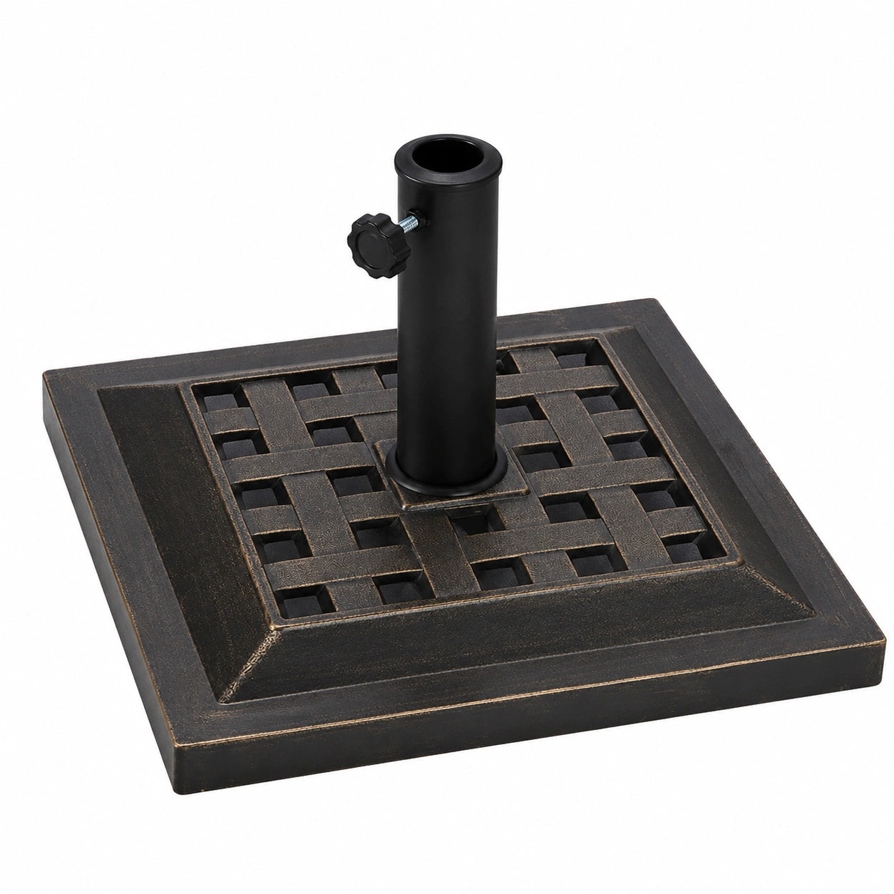 Robuster Sonnenschirmständer aus Harz, quadratisch, passend für 38/48 mm Schirmstöcke, ideal für Garten und Balkon, Bronze, 44 x 44 x 33 cm
